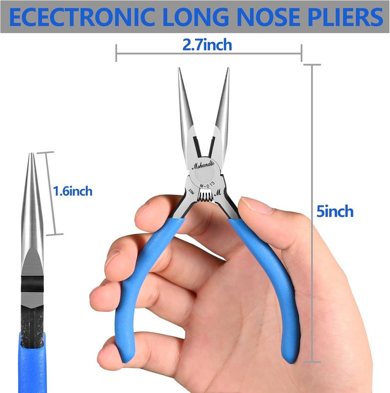 mshandto Needle Nose Pliers Set, 5" Long Nose Pliers for Wire Bending, 2 Pack High Carbon Steel Nose Cutters, Serrated Jaw Plier for Jewelry Making, Electronics Repair, Object Grasping, Craft Making - Image 5